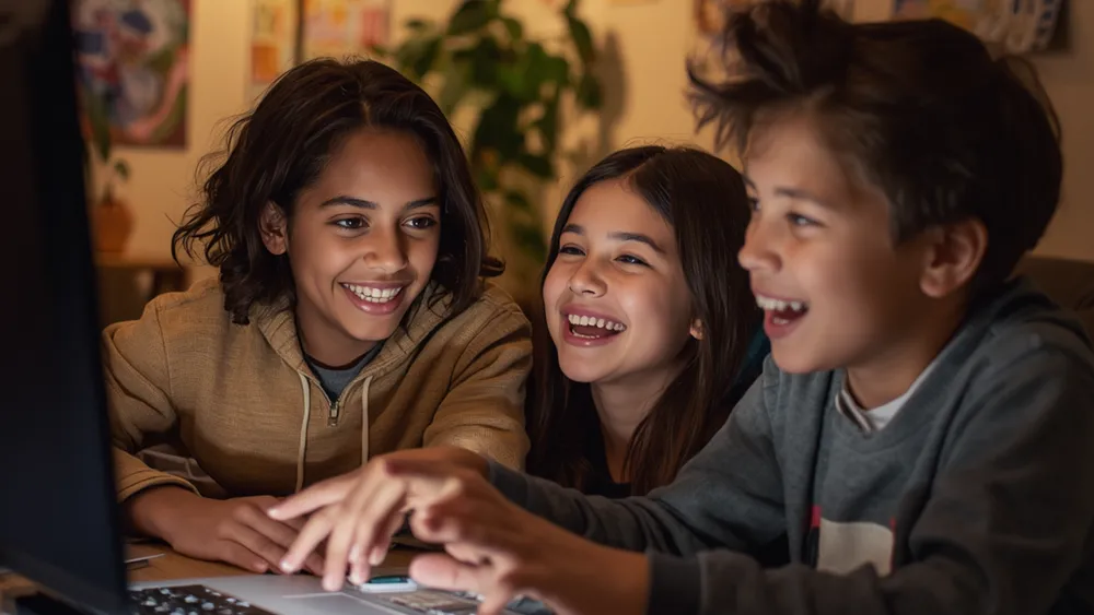 Kids enjoying an online English lesson
