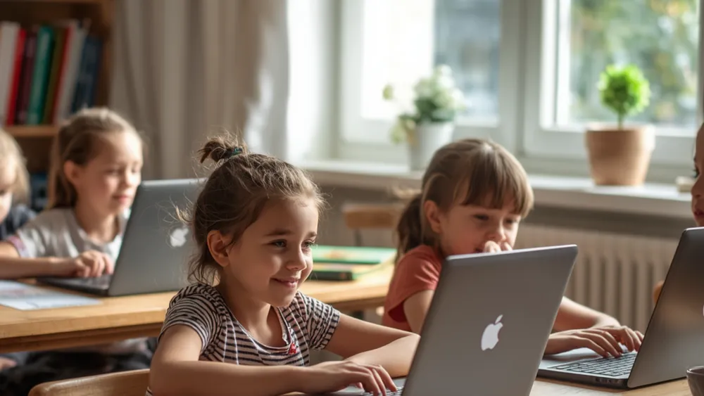 Young learners in an online English lesson