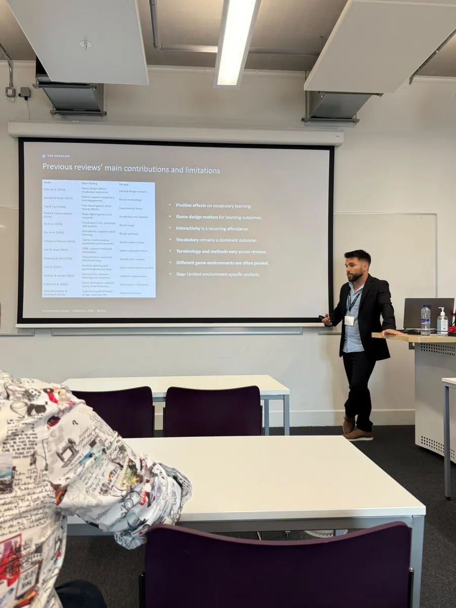 Jack presenting at EUROCALL 2026 in Belfast